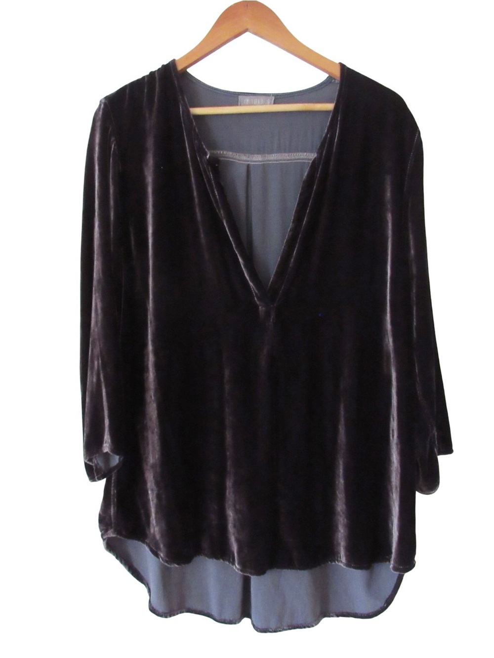 CP Shades Black Velvet Tunic Top Large V Neck Lagenlook Whimsigoth Long Sleeves